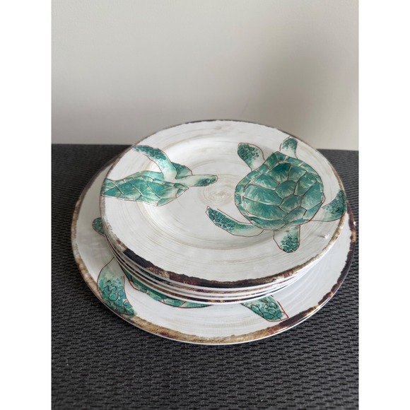 Tommy Bahama Other - Tommy Bahama Melamine Sea Turtle Plate Set 5 Piece Green Coastal Outdoor Dining